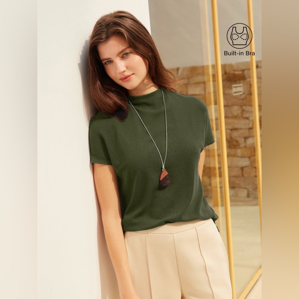 OGL Essential Mockneck Short Sleeves Brami in Deep Olive. New with tag